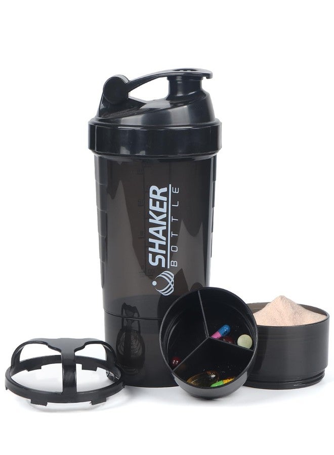 VIGIND Protein Shaker Bottle,16 oz Shake Cup for Protein Powder with Storage,Sports Water Bottle,Non Slip 3 Layer Twist Off 3oz Cups with Pill Tray Leak Proof Shake Bottles for Protein Mixes - Image 1